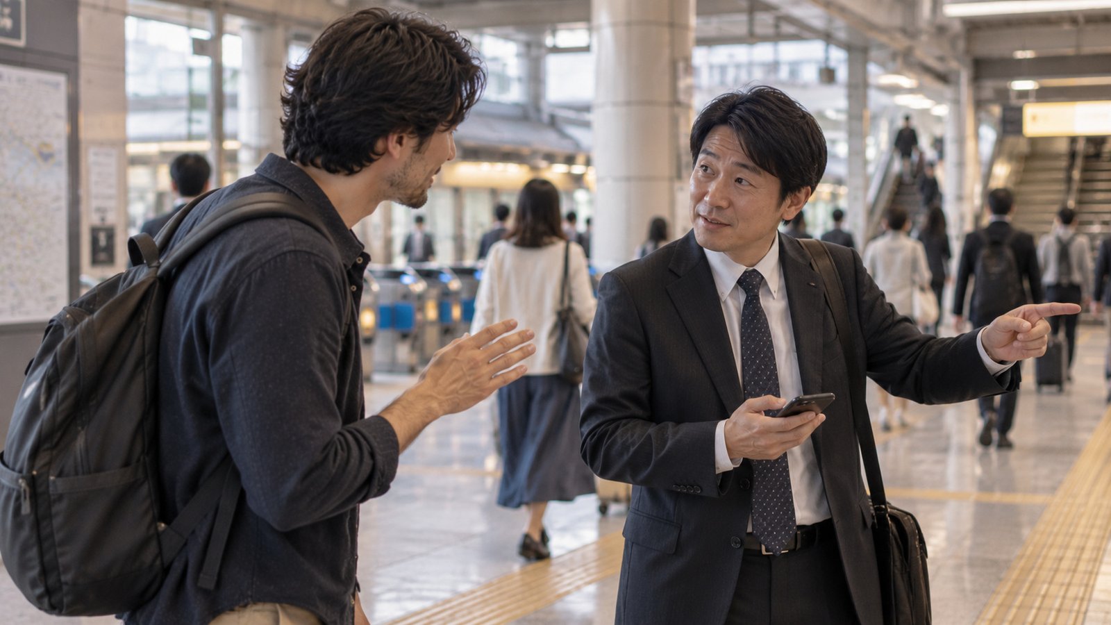 Politely asking for directions at a Japanese station