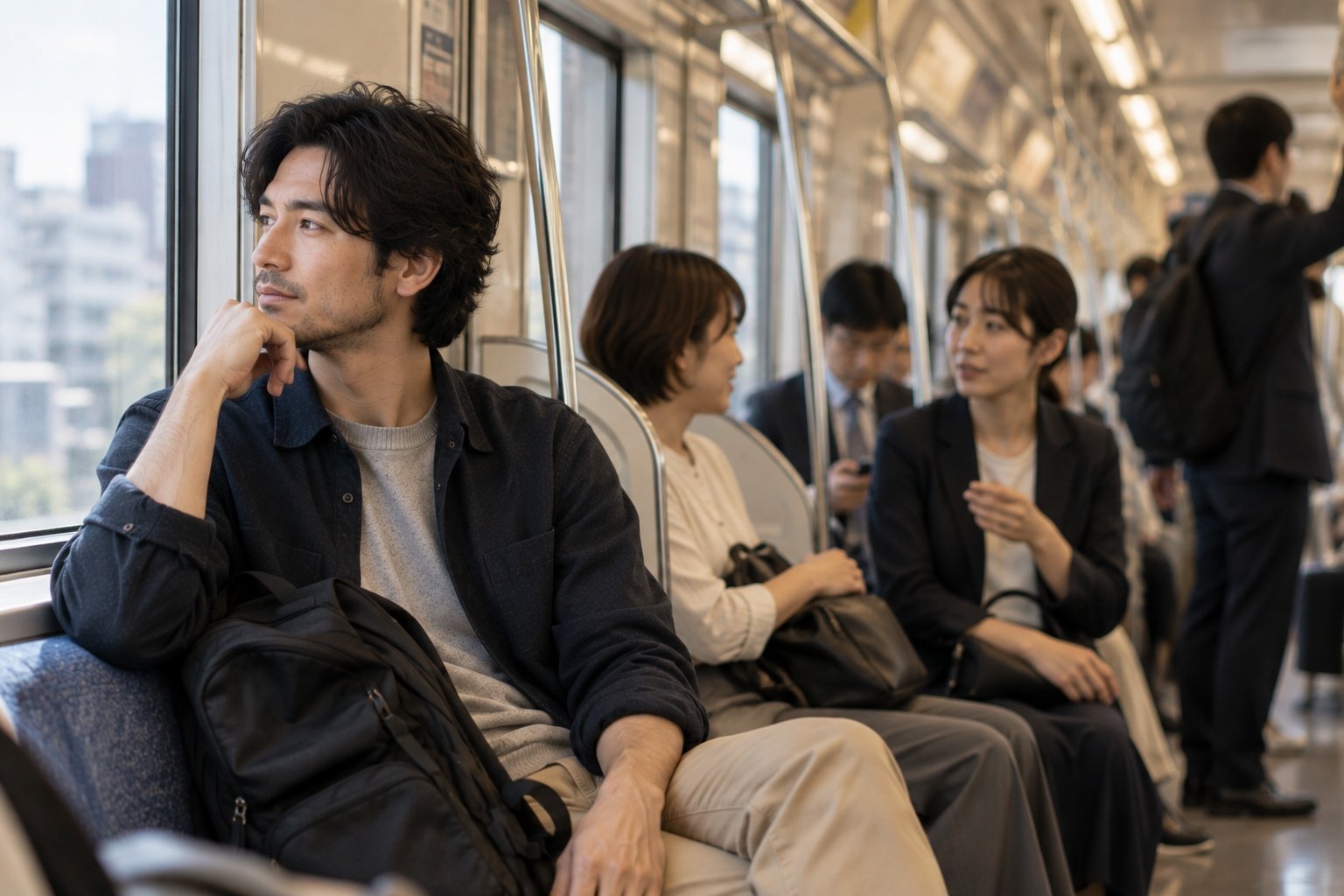 Listening to everyday Japanese in a commuter train