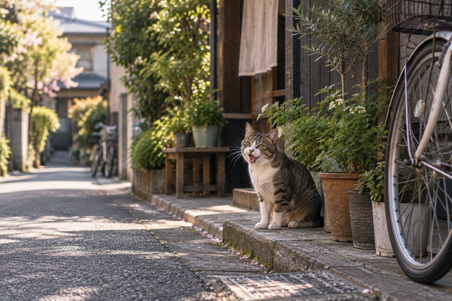 A cat in an ordinary Japanese neighbourhood