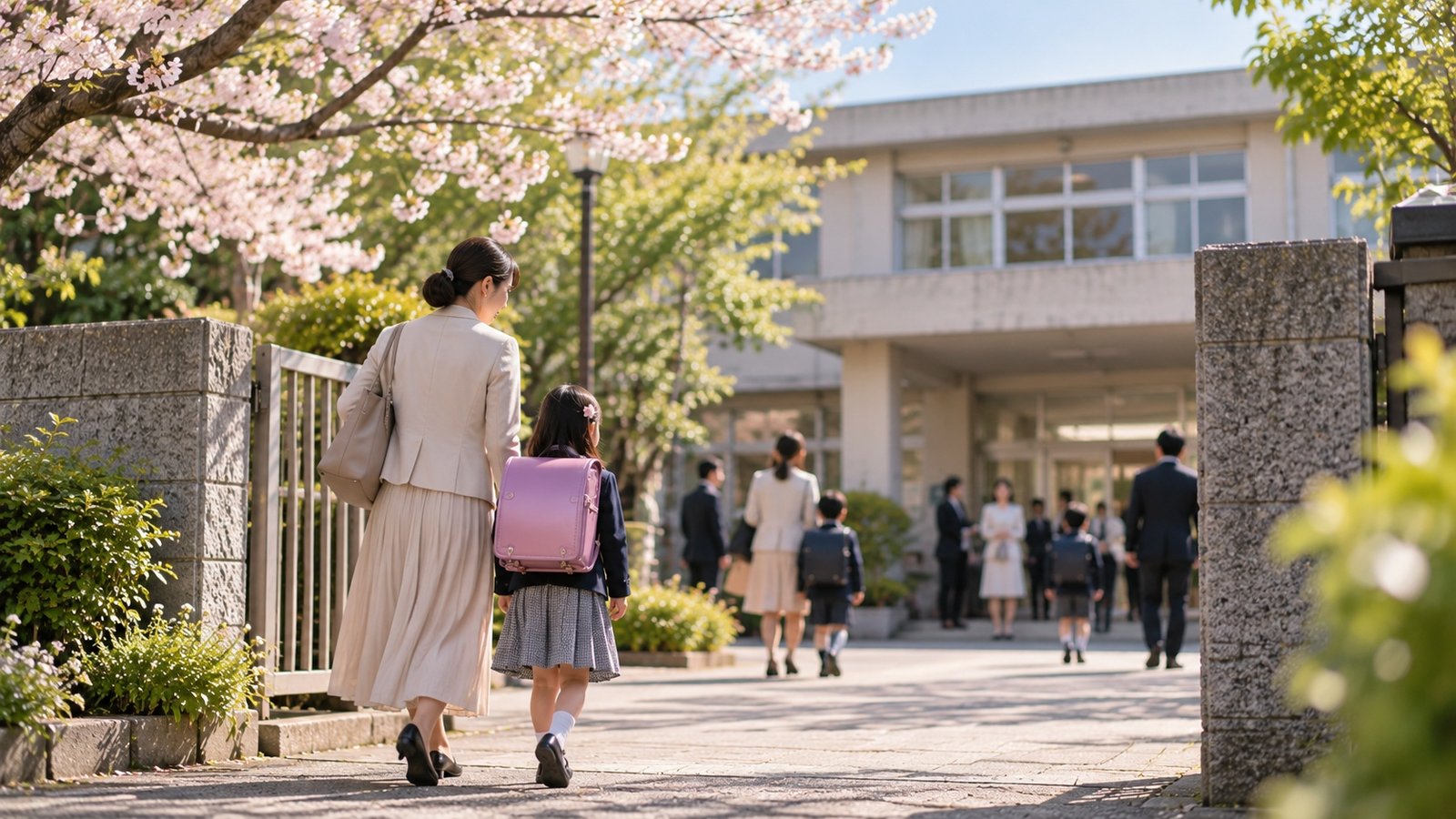 A quiet Japanese spring school entrance moment