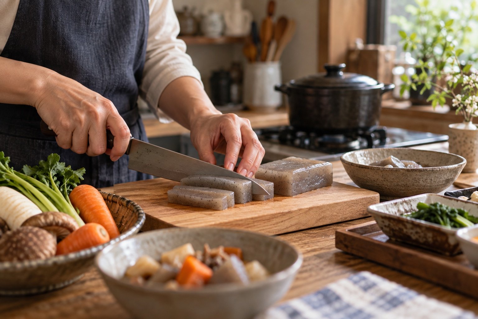 Konnyaku in an ordinary Japanese kitchen