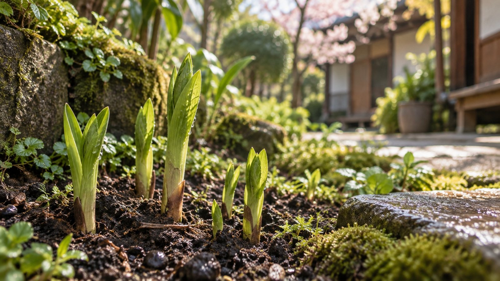 Fresh spring shoots emerging in Japan