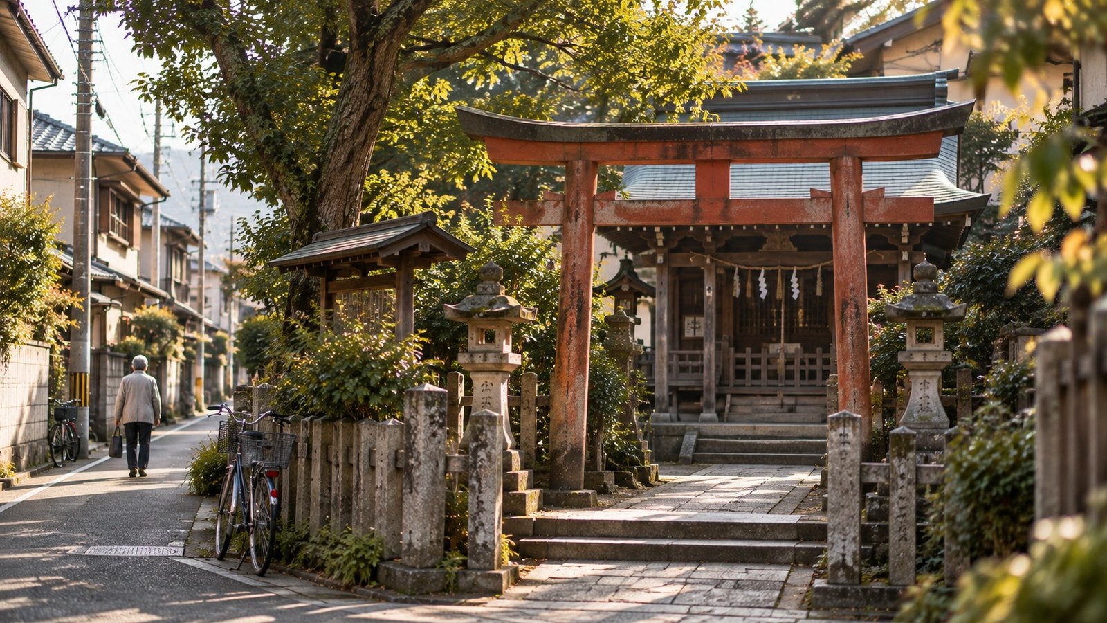 A Shinto shrine within an ordinary Japanese neighbourhood