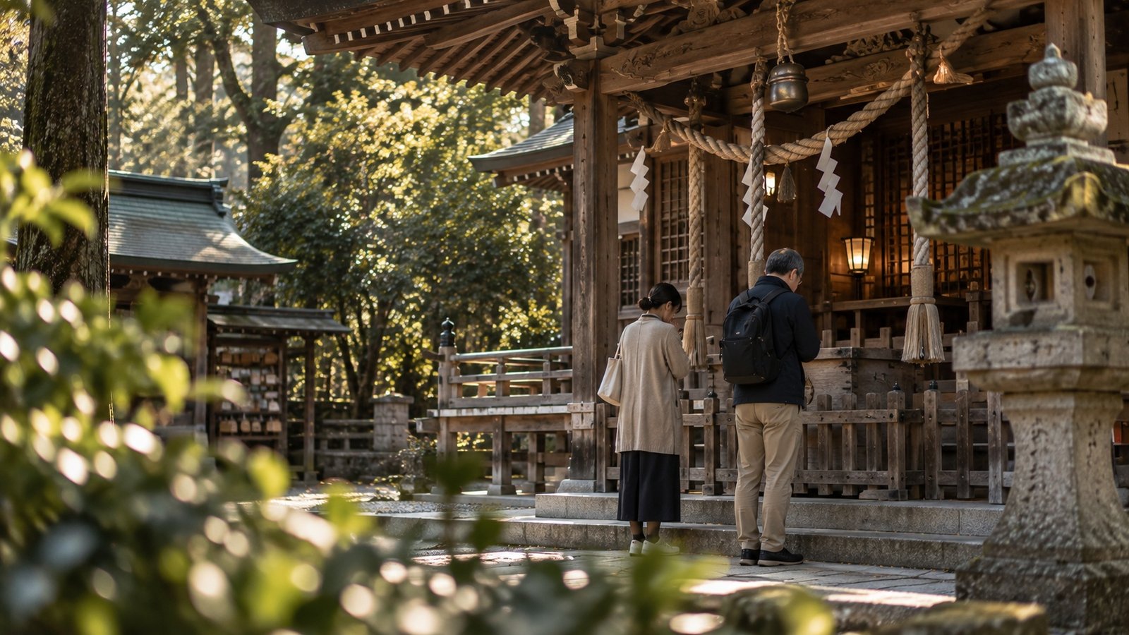 A quiet moment of paying respects at a Shinto shrine