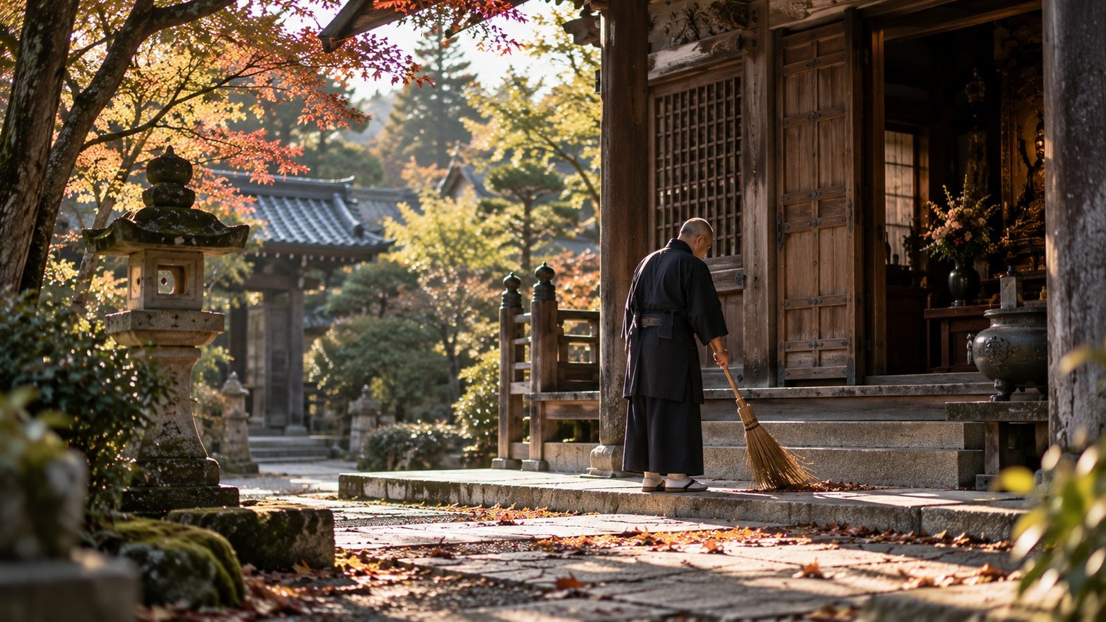 Morning preparation and care at a Buddhist temple