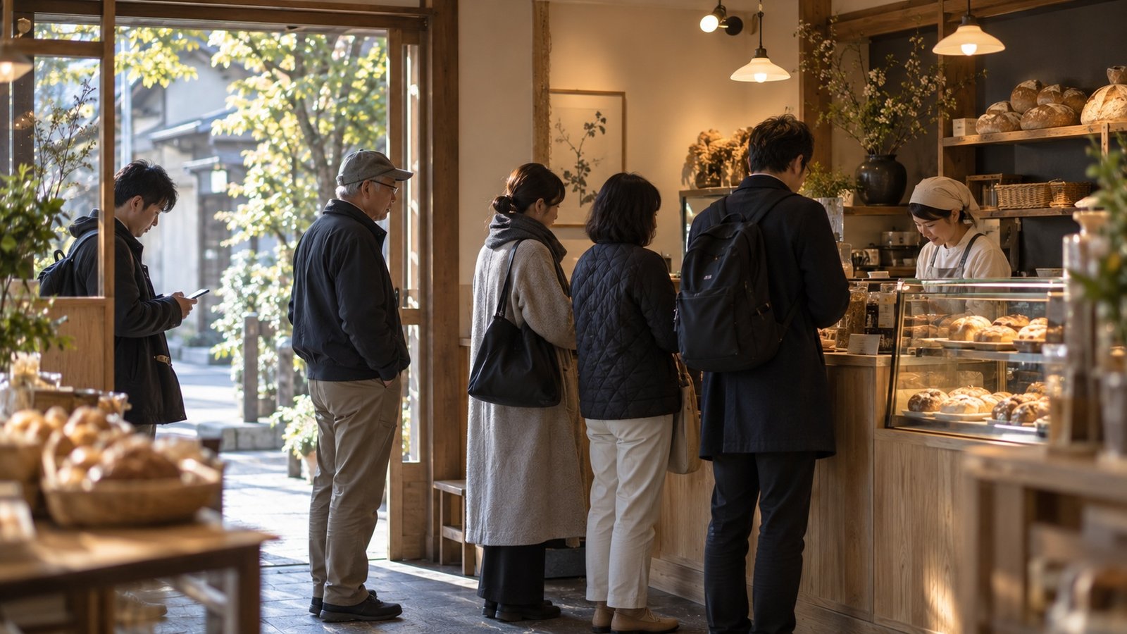 People calmly waiting their turn in everyday Japan