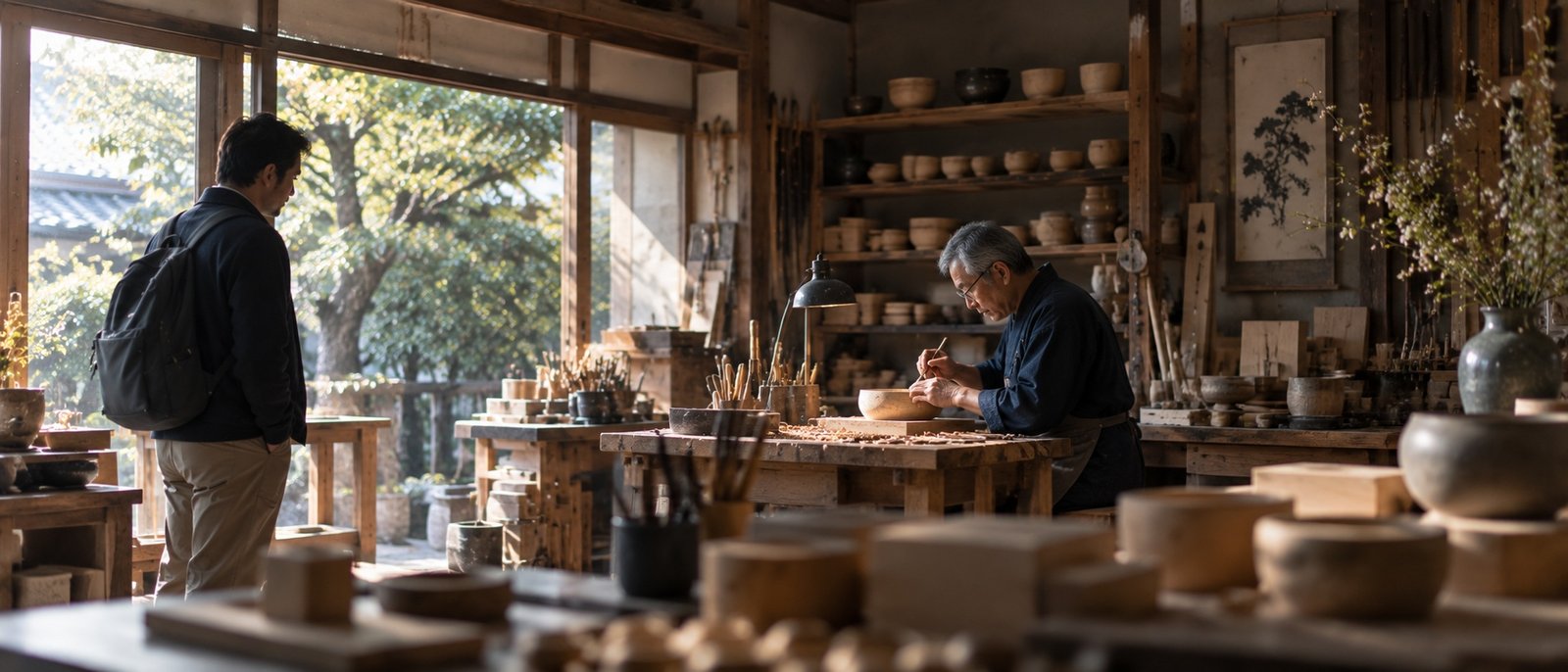 Japanese artisan working in a quiet workshop