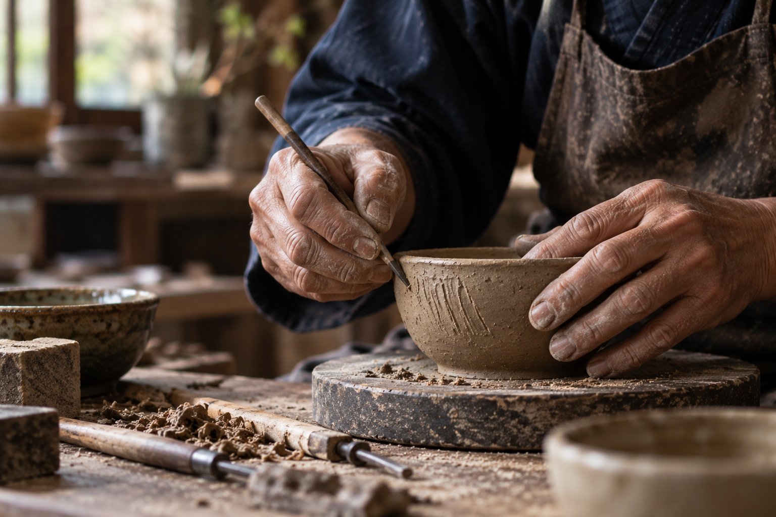 Experienced artisan hands at work
