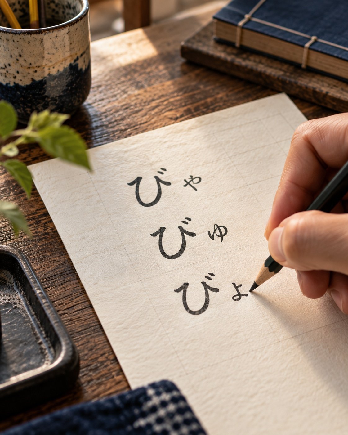 Handwriting practice for びゃ びゅ びょ