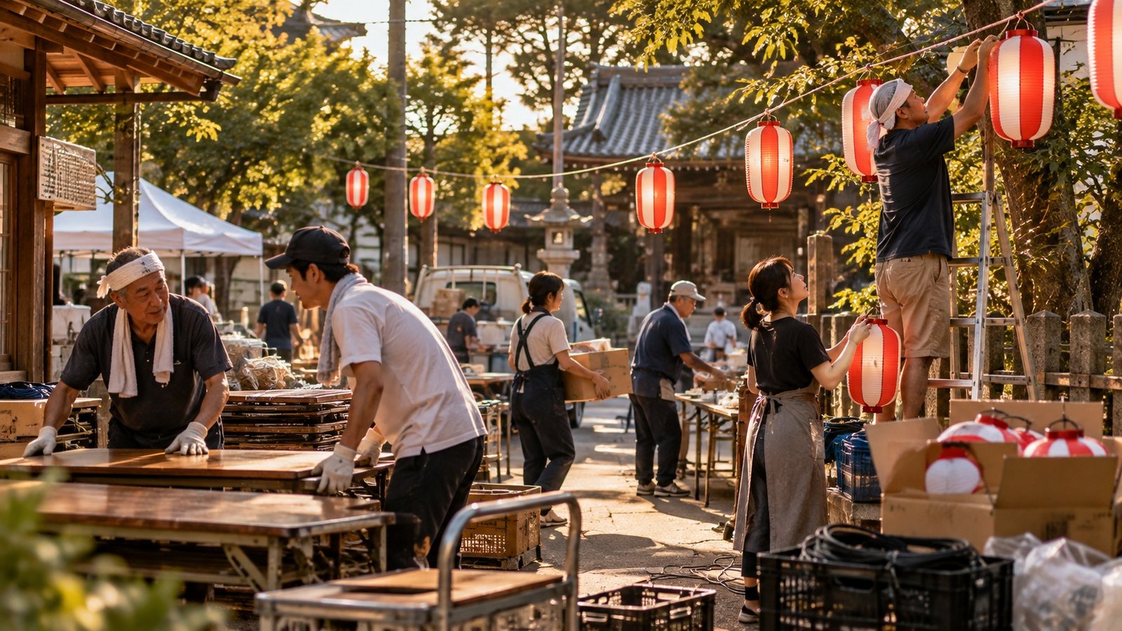 Local residents preparing a neighbourhood matsuri