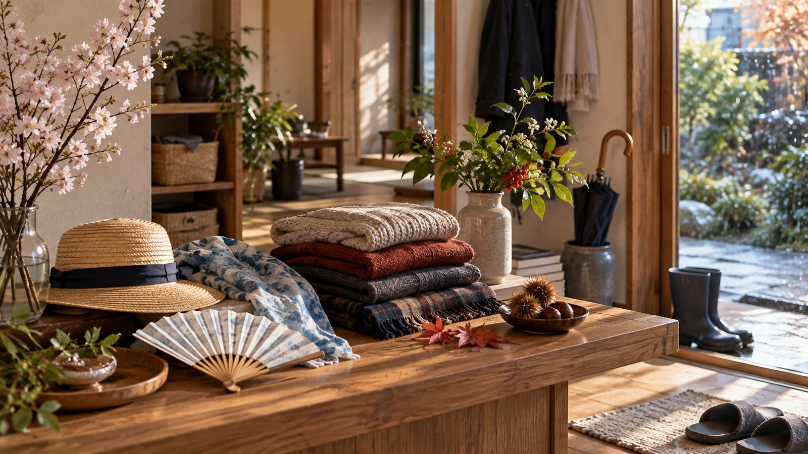 Subtle seasonal objects in a Japanese home