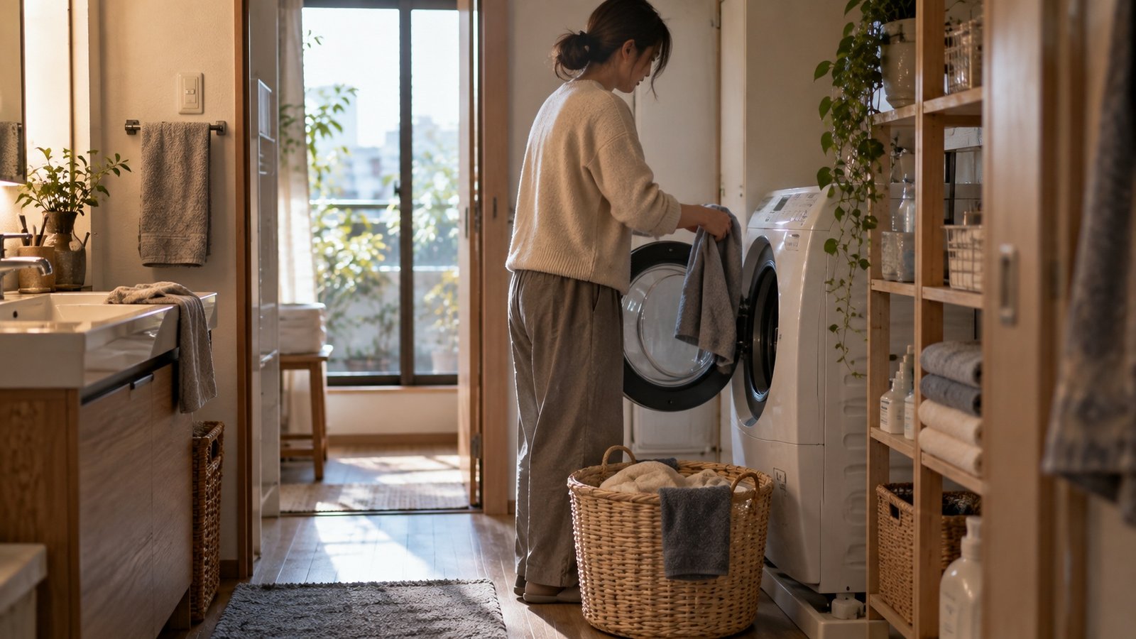 Washing machine naturally integrated into an ordinary Japanese home