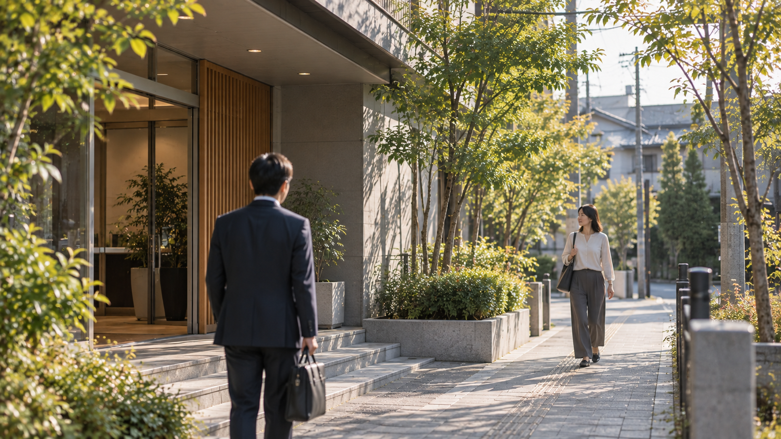 Daytime encounter in a quiet Japanese neighbourhood