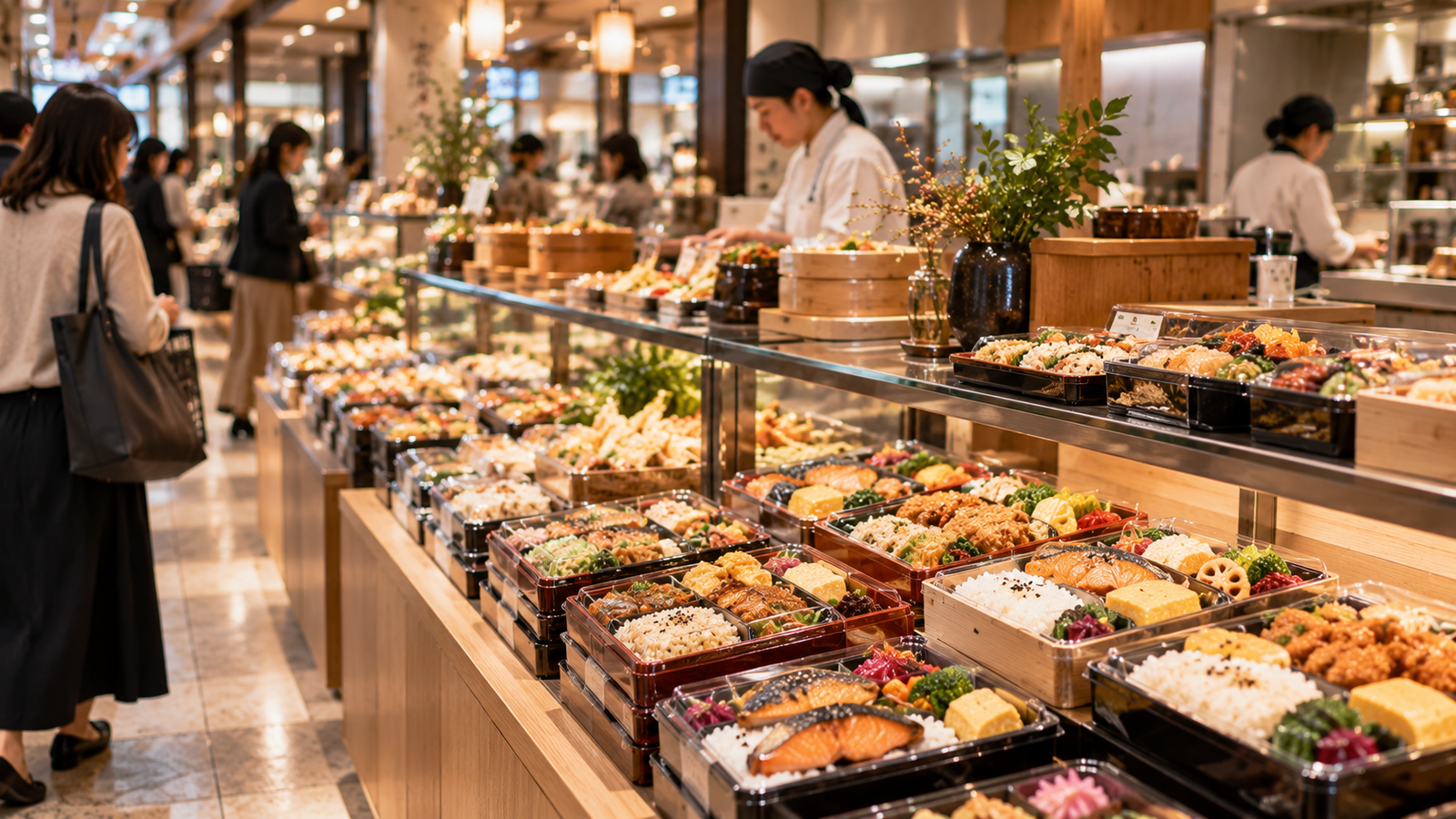 Bentō and prepared foods in an everyday Japanese food shop